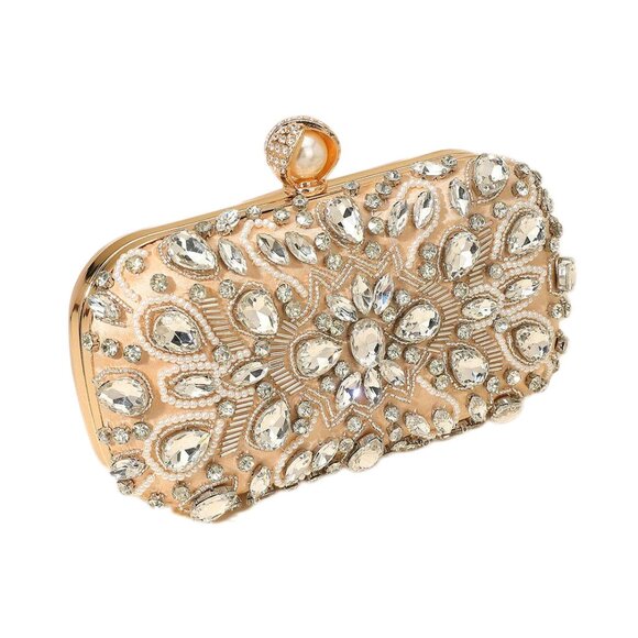 Tigerstars Gold Pearl Clasp Crystal Beads Evening Clutch Bag - Picture 2 of 3